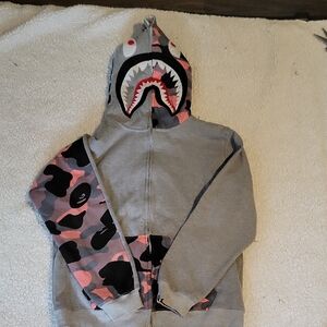 Kids Gray Shark Hoodie with Pink Accents